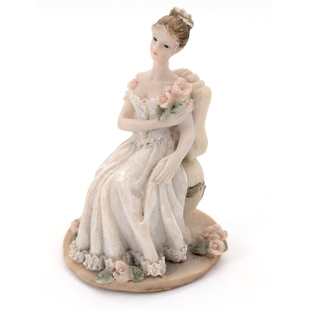 Vintage Porcelain Sitting Bride Victorian Figurine Wedding Day Dress Flowers
